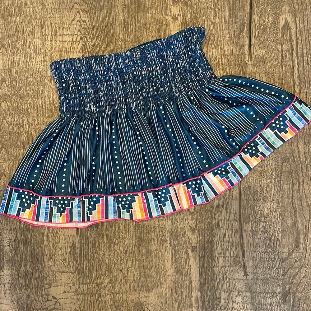 LUCKY IN LOVE LONG BORDERLINE SMOCKED SKIRT WOMANS MEDIUM BLUE FEELING INKY